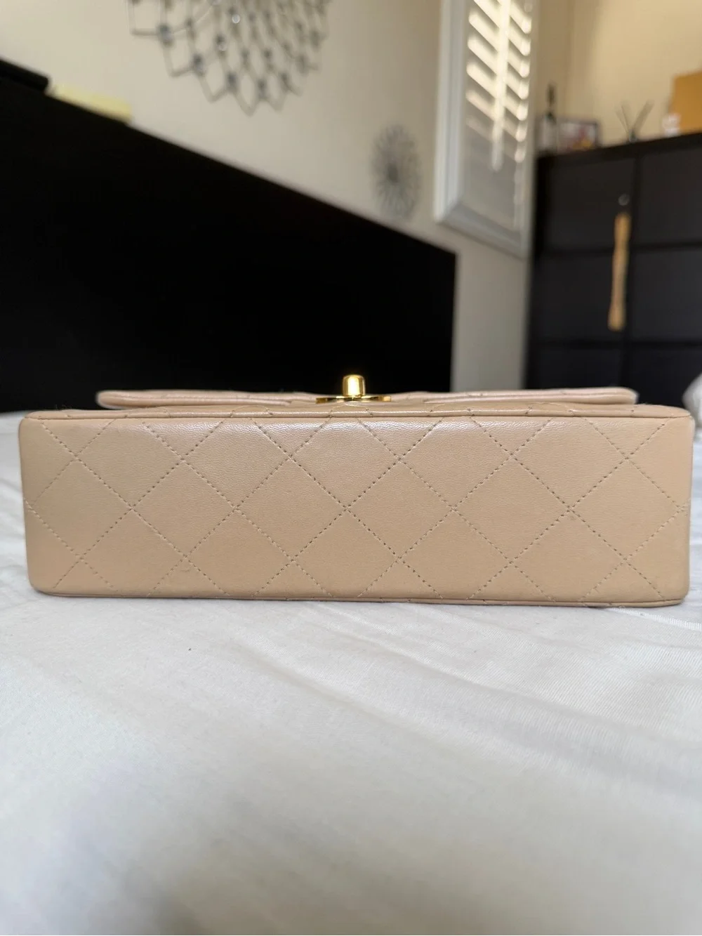 VIntage CHANEL Quilted Double Flap Shoulder Bag in Beige with Gold Hardware